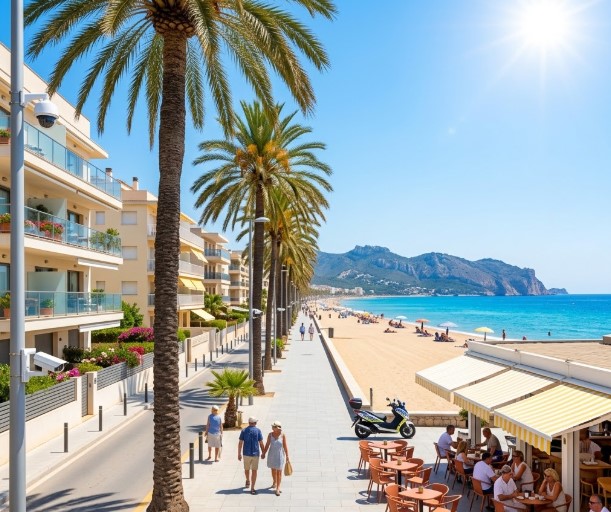 Vistas de la zona costera, playa, apartamentos y entorno residencial seguro del barrio de Lluminetes en Castelldefels